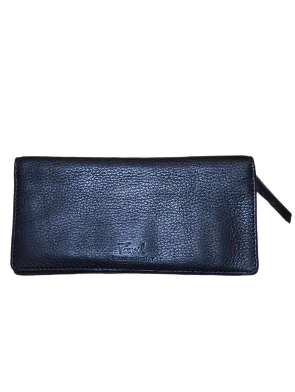 Fossil Preston Black Pebbled Leather Multi Zip Foldover Clutch Wallet